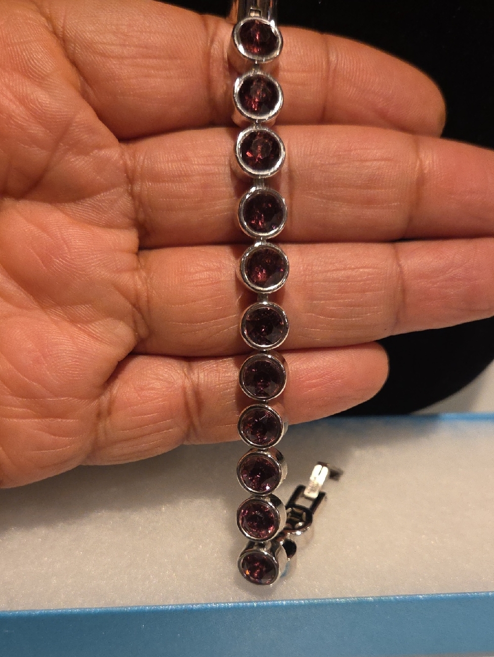 Touchstone Crystal Silver Tone Bracelet with Deep Purple Stones